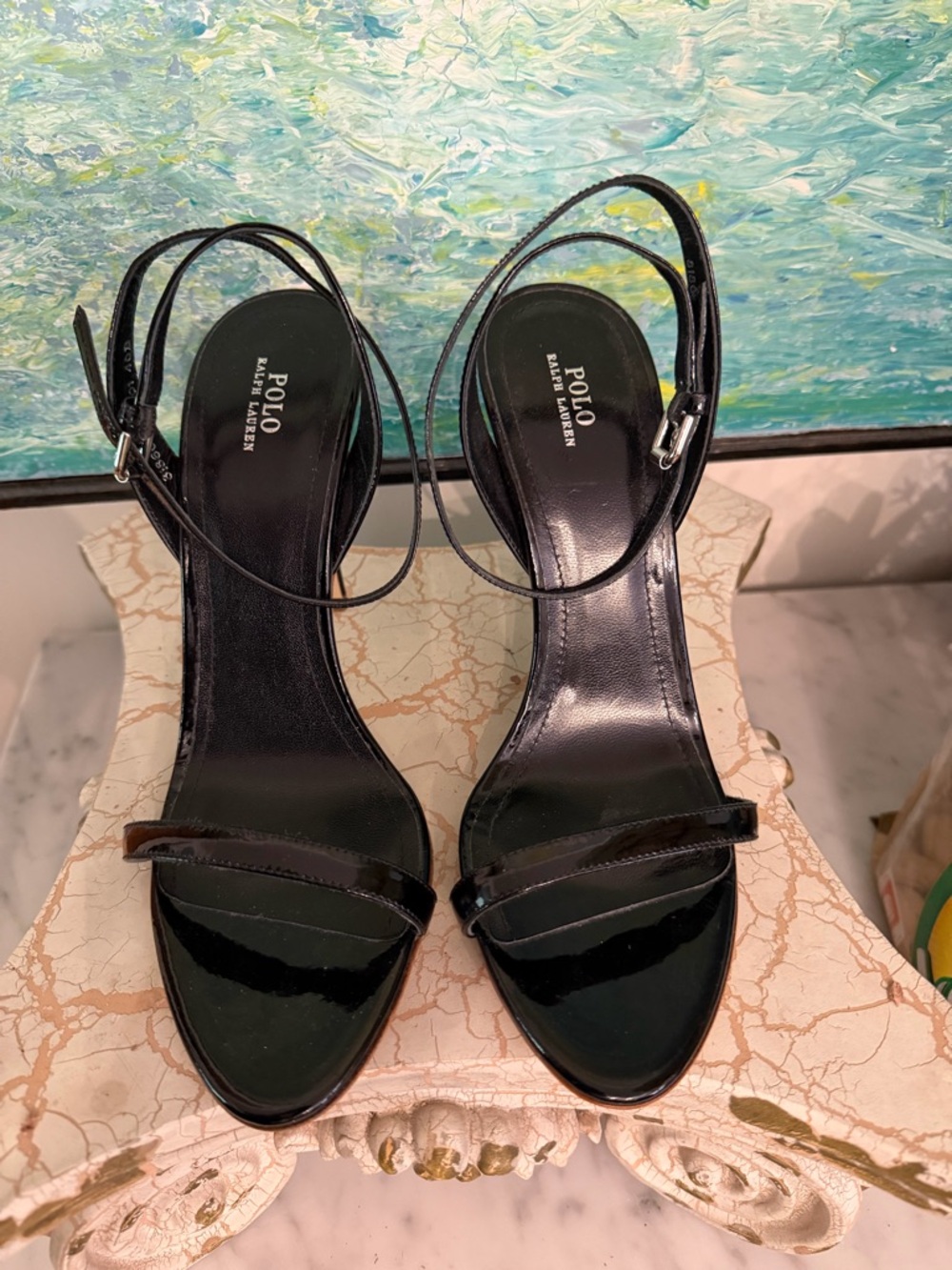 Polo Ralph Lauren Black Patent Slingback Stiletto Sandals - Women
